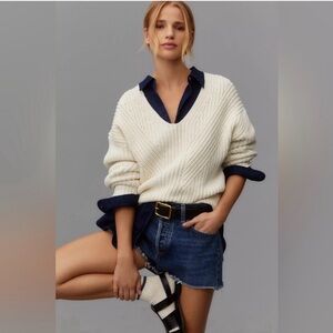 Maeve Anthropologie V-Neck Sculptured Pullover Sweater Relaxed EUC Size Medium